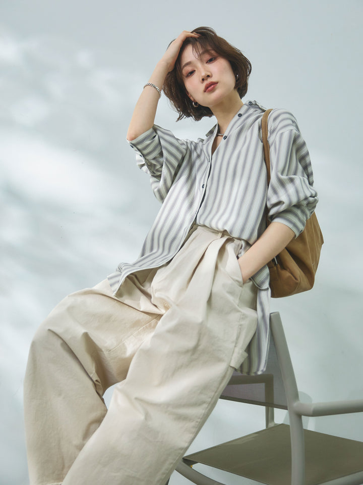 【Allure】[SET]ストライプオーバーシャツ+ストライプオーバーシャツ(2set)