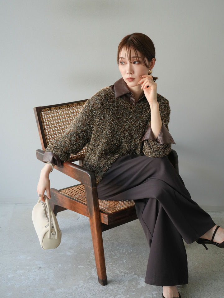 [予約]フェイクレザーシャツ/ブラック