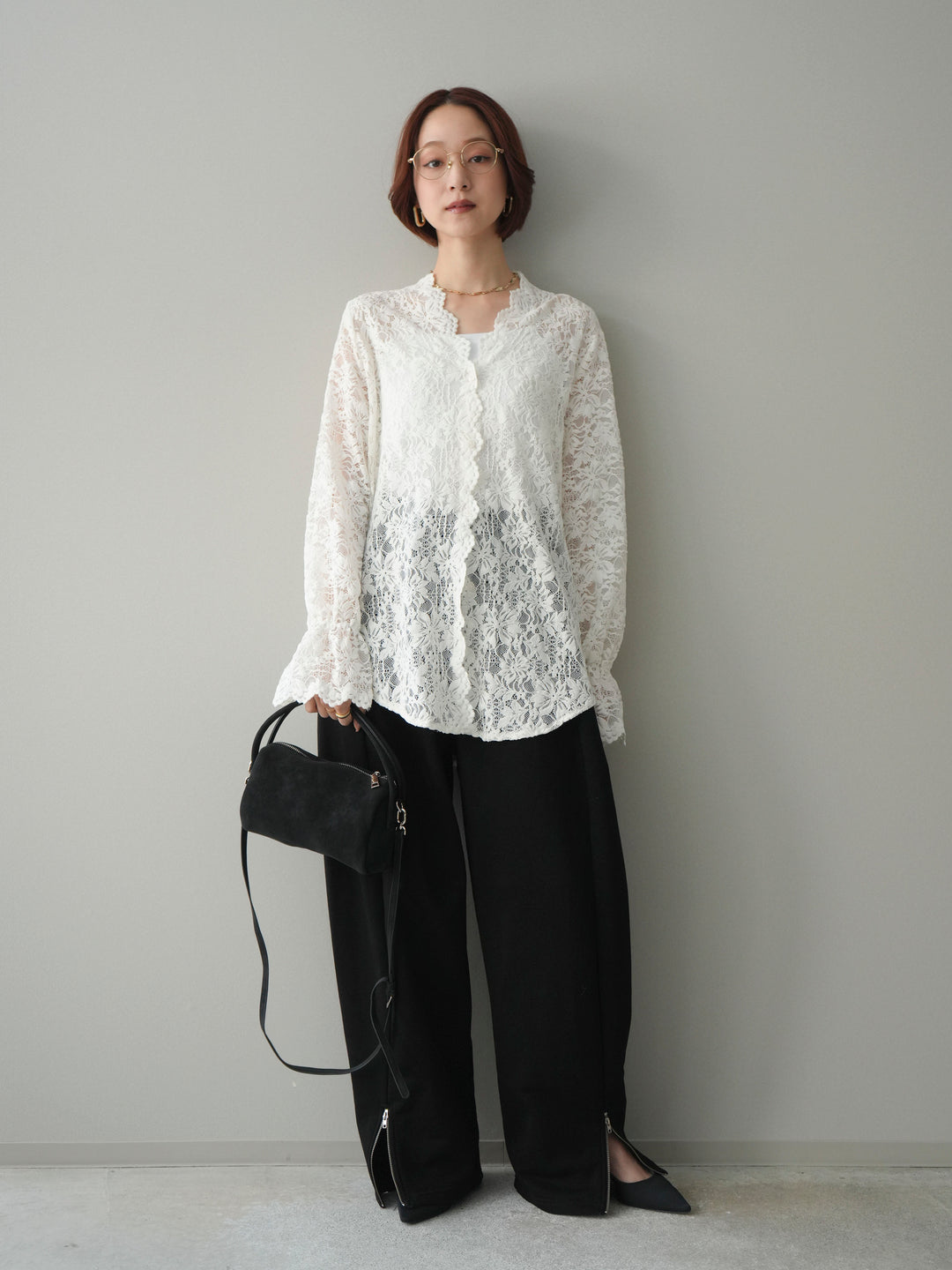 [予約]裾ZIPスエットワイドパンツ/black