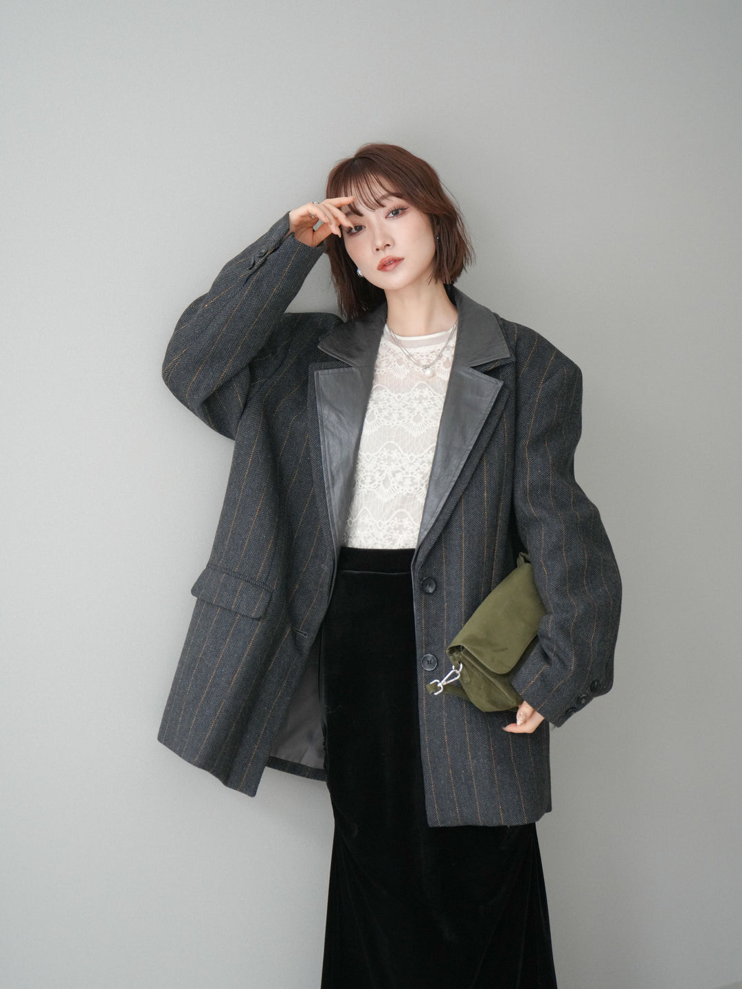 [20%オフ]レイヤードデザインツイードテーラードジャケット/charcoal