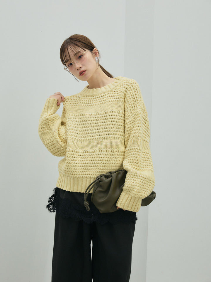 【Allure】[SET]ライン編みニットプルオーバー+サテンレースキャミソール(2set)