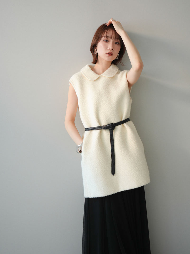 [予約]襟付きブークレミニワンピース/offwhite