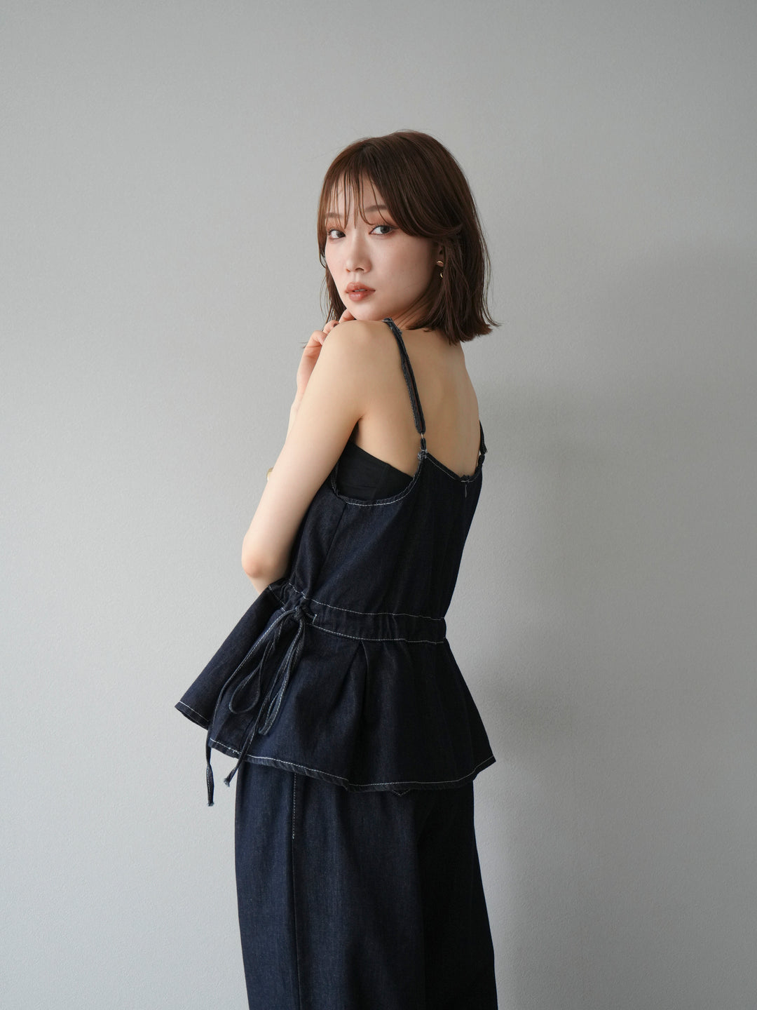 [SET]デニムタックフレアキャミソール＆イージーワイドパンツSET UP(2set)