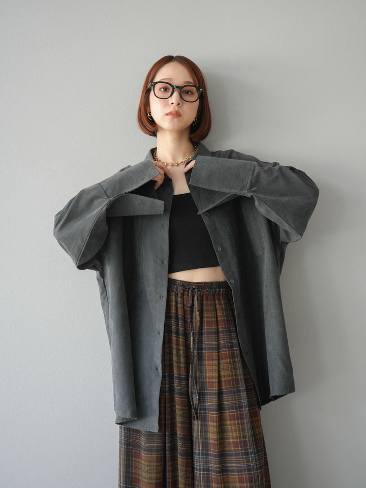 [予約]スエードライクBIGカフスオーバーシャツ/チャコール