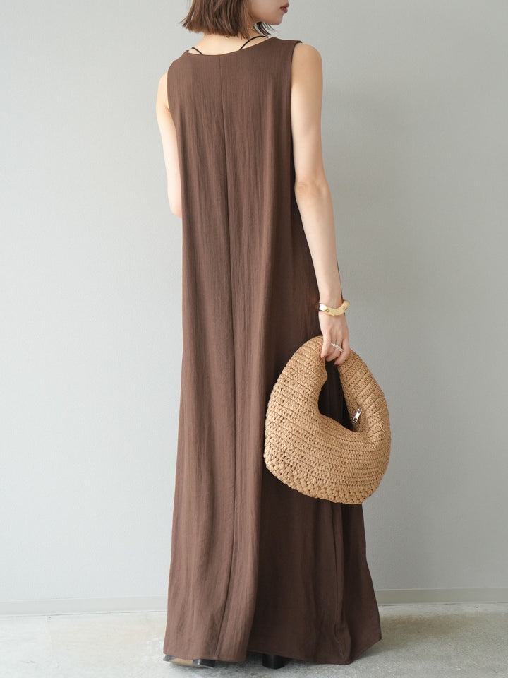 [予約]刺繍Vネックワンピース/ブラウン