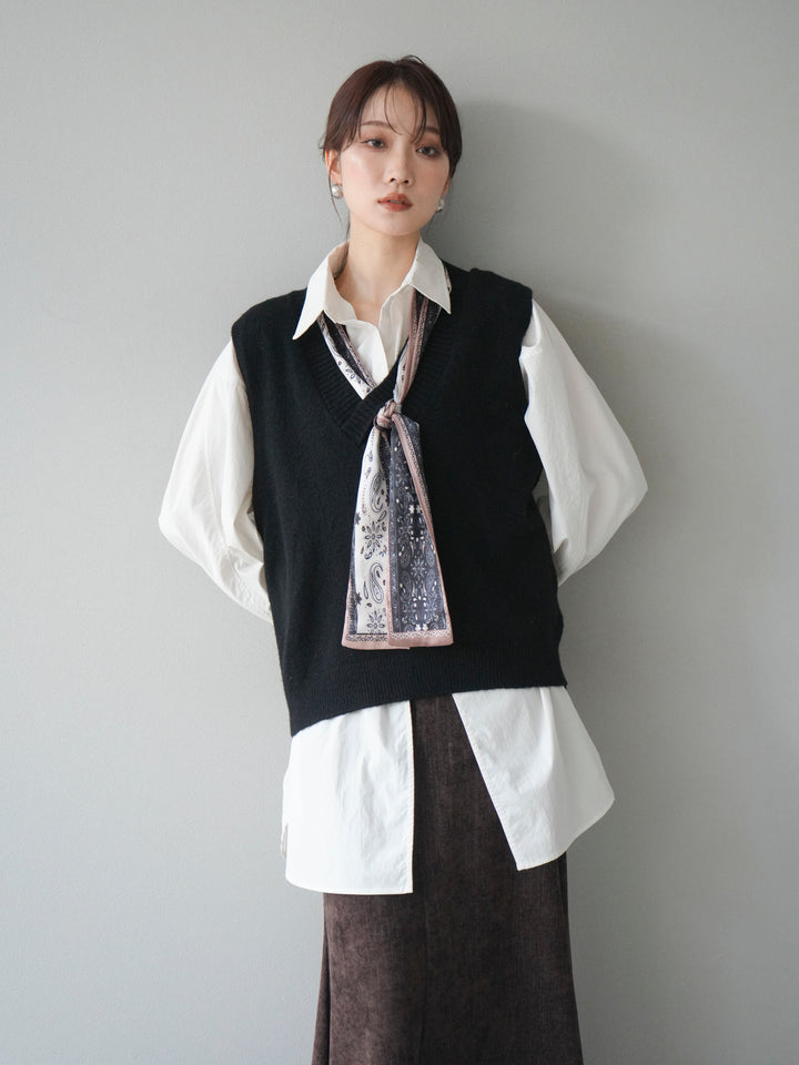 [予約]スカーフ付きニットベスト/black