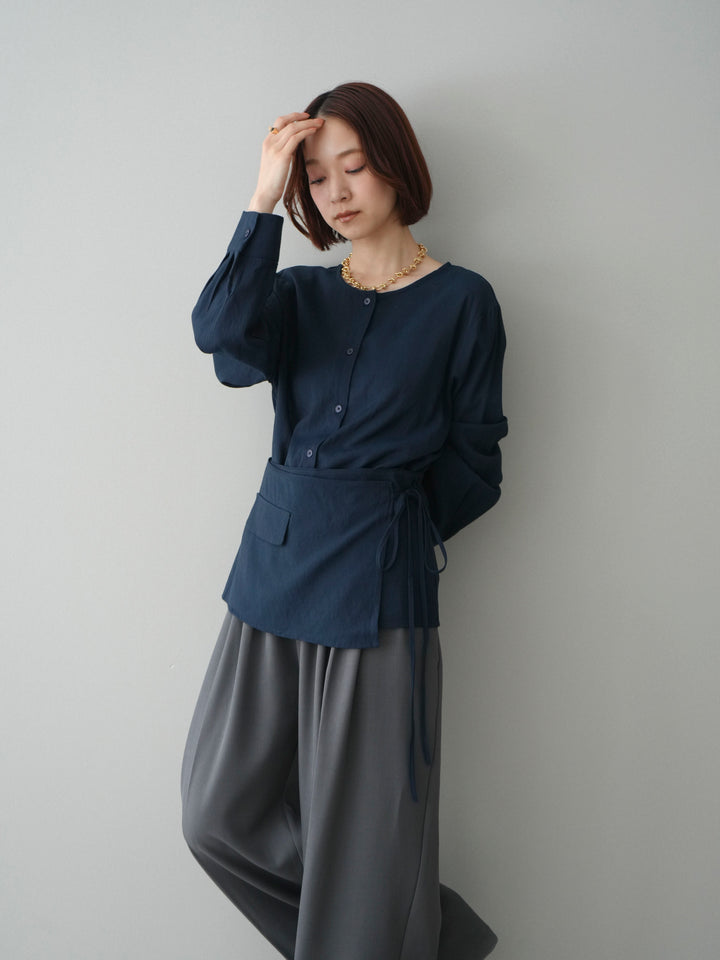 [予約]コットンライクラップブラウス/navy