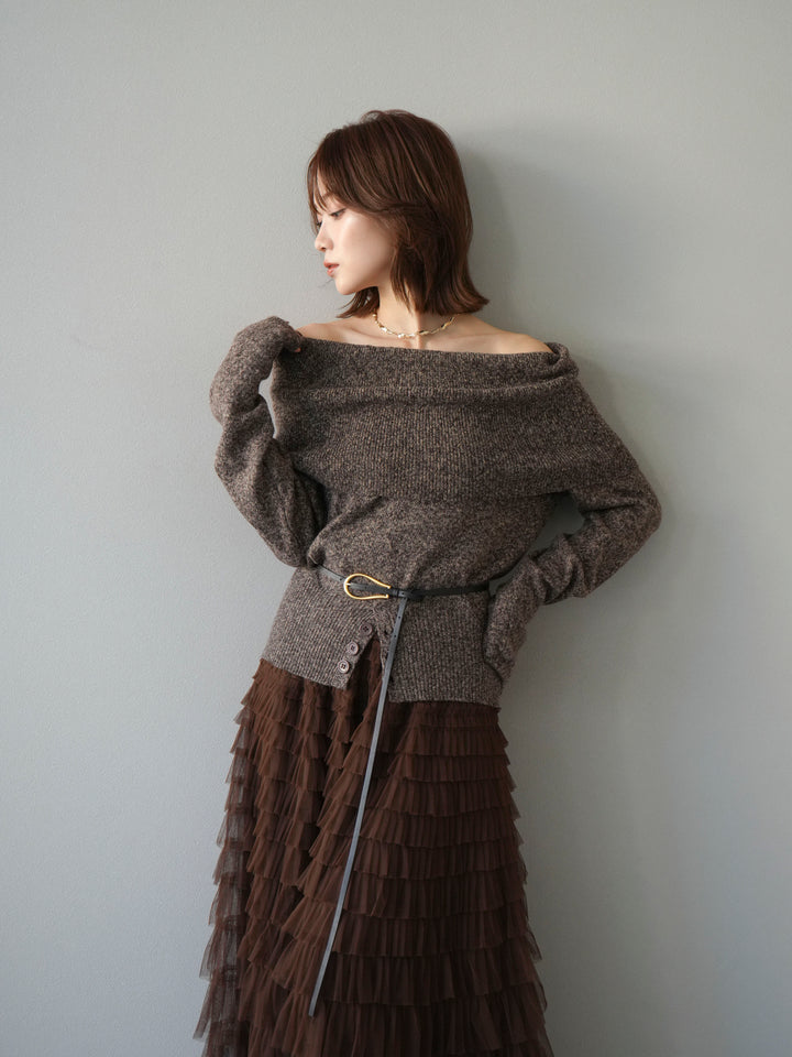 [予約]ミックスヤーンオフショルニットプルオーバー/ブラウン