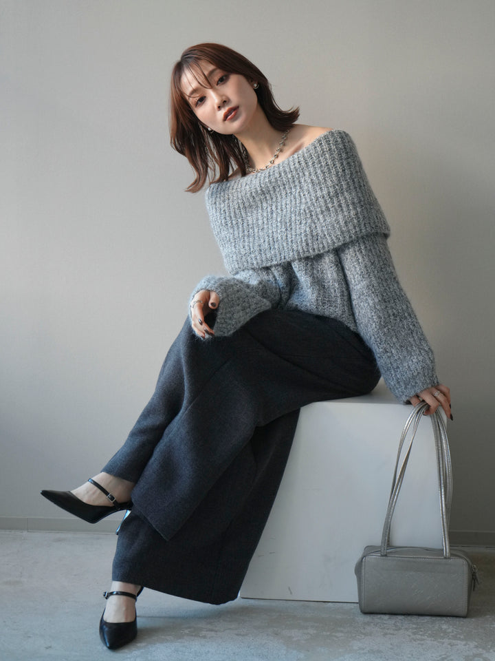 [予約]オフショルミックスニットプルオーバー/gray