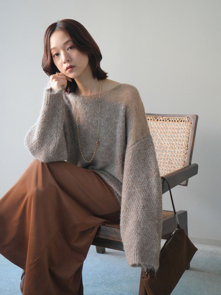 [SET]透かしデザインニットプルオーバー+ベルベットナロースカート(2set)