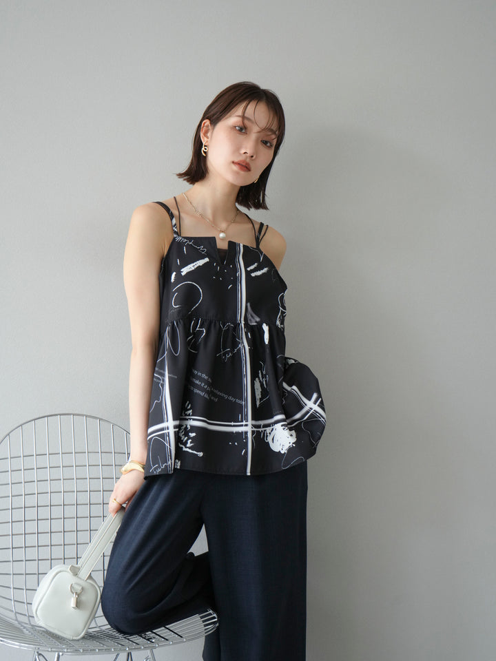 [予約]ペイント柄キャミソール/ブラック