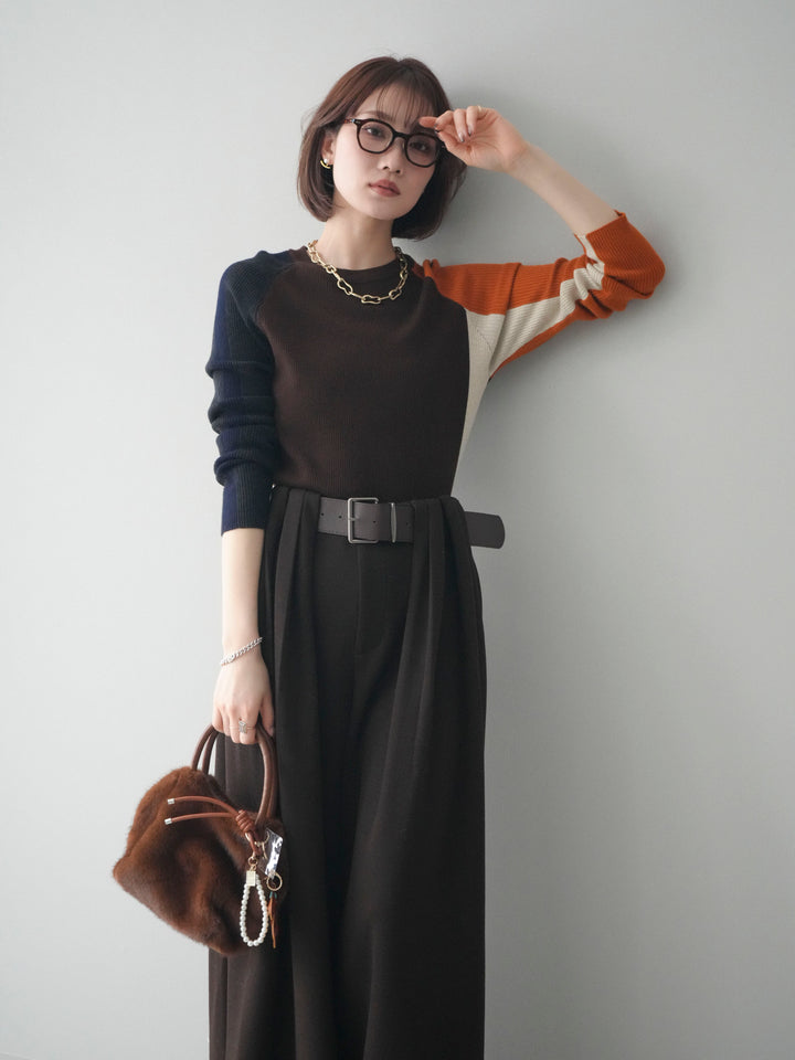 [SET]バイカラーラグランニットトップス+選べるアクセセット(2set)