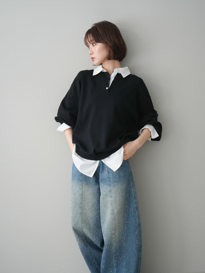 [予約]シャツドッキングオーバーニットプルオーバー/blackoff