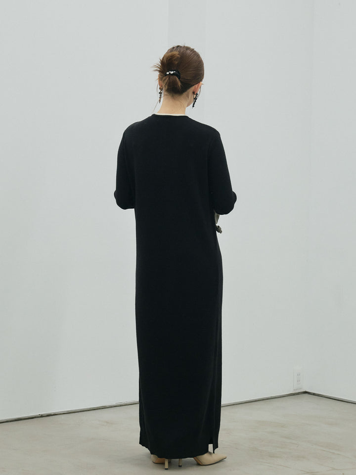 【Allure】[SET]ヘンリーネックレイヤードニットワンピース+ヘンリーネックレイヤードニットワンピース(2set)