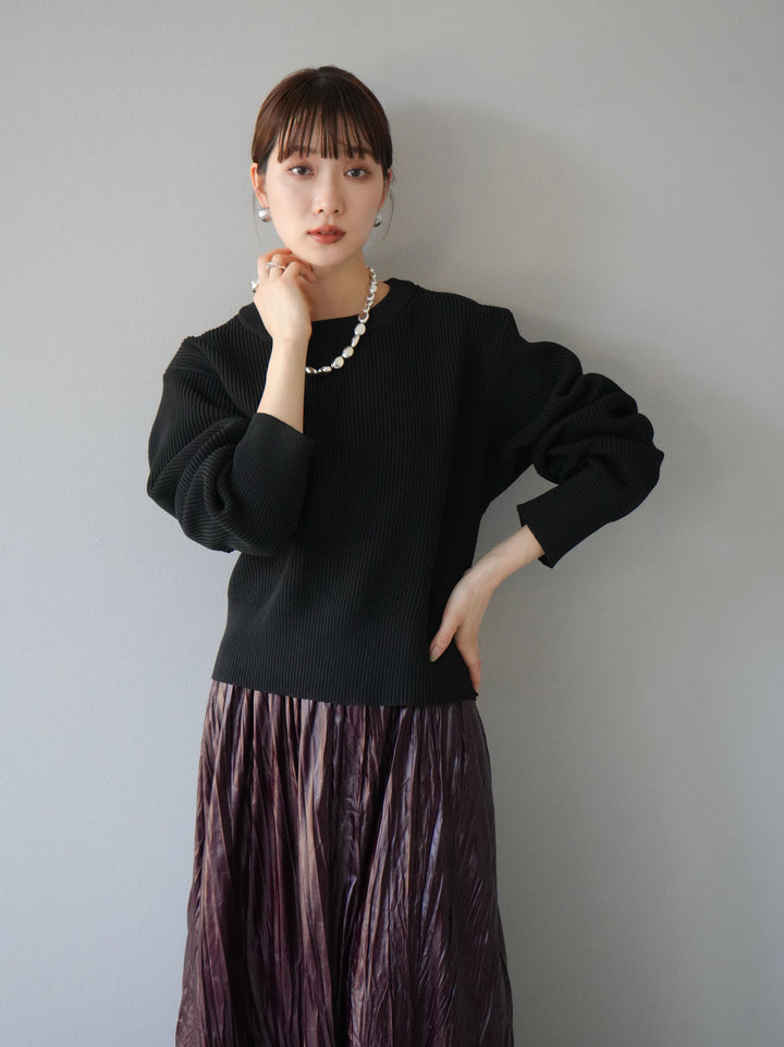 [予約]あぜ編みポリエステルニットプルオーバー/ブラック