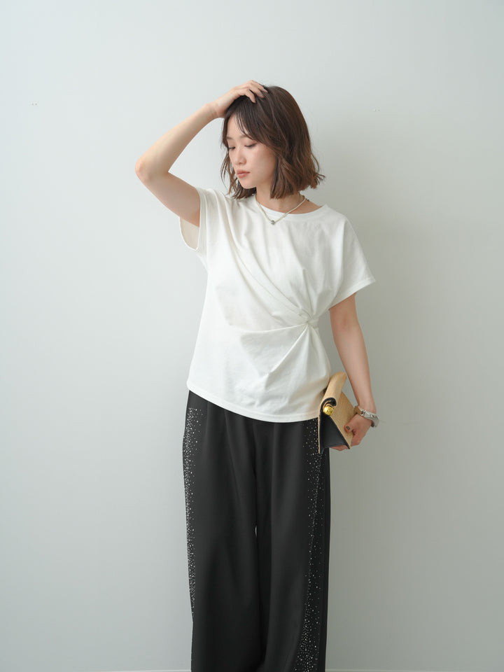 [SET]サイドノットTEE+ポーチベルト付サイドビジュータックワイドパンツ(2set)