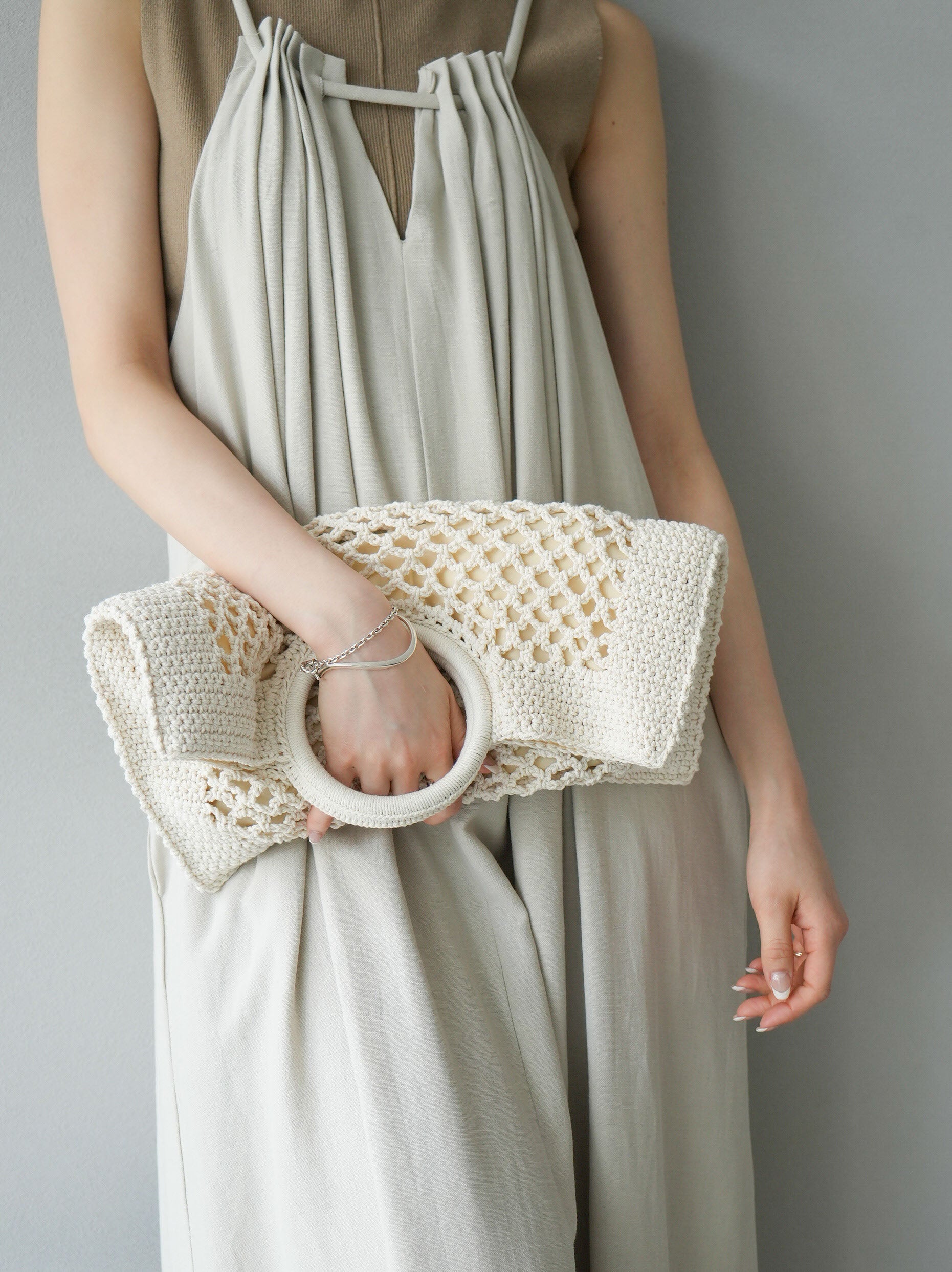 予約]リングハンドルマクラメトートバッグ/ホワイト – Lumier