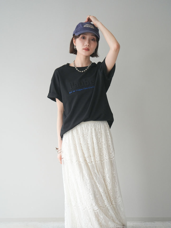 [SET]エンボスロゴTEE+裏プリーツ総レースロングスカート(2set)