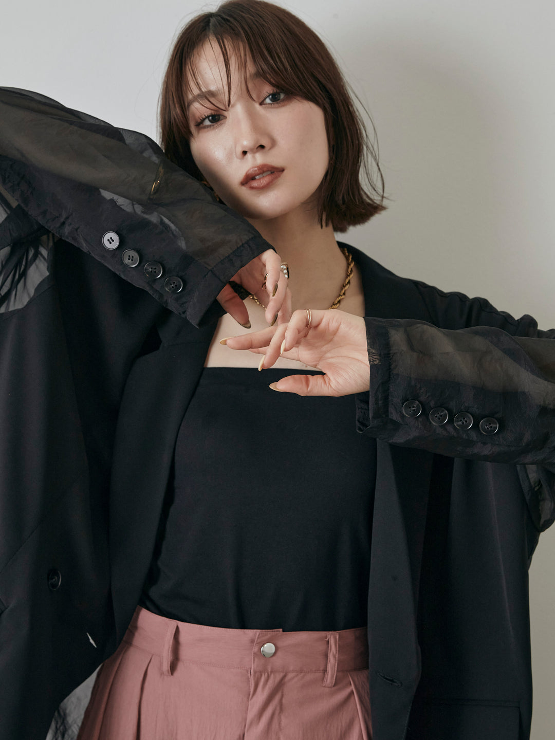 【預購】透視剪裁西裝外套/黑色