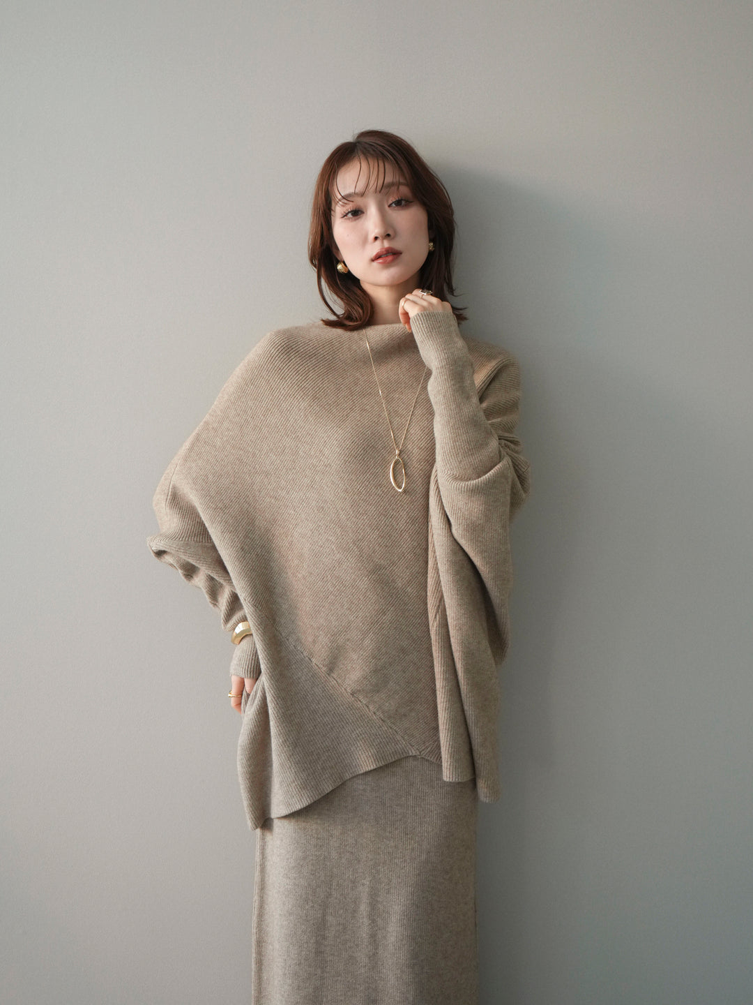 [SET]ウール混ドルマンニット&スカートSET UP(2set)