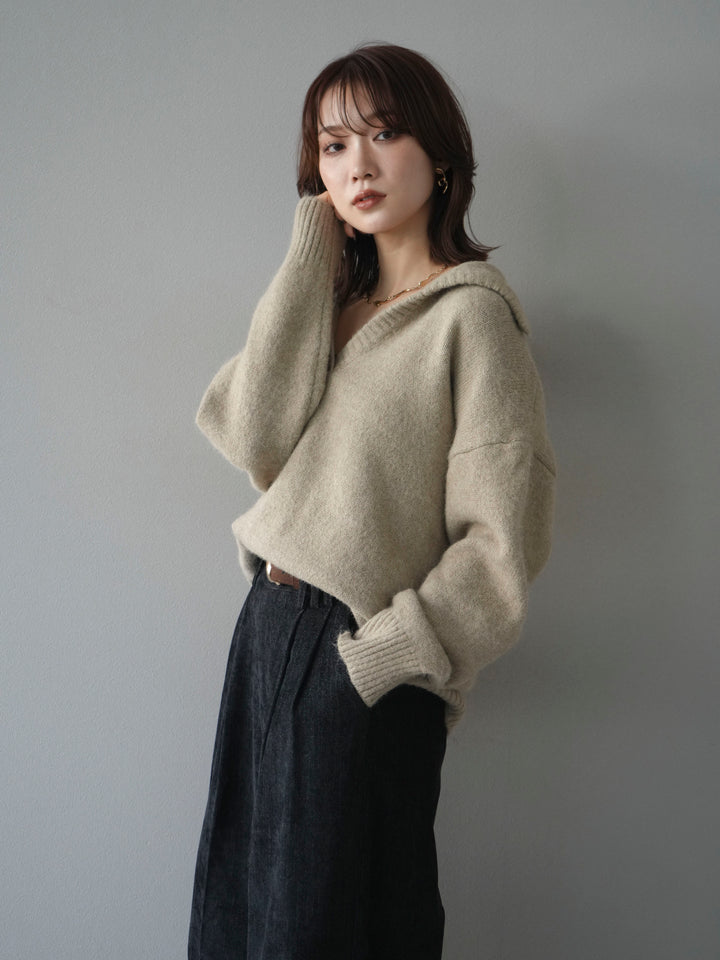 [予約]スキッパーニットプルオーバー/beige