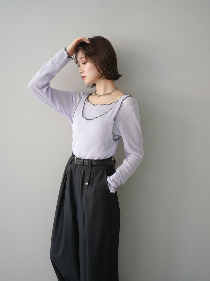 [SET]バイカラーメローアンサンブルシアーニットトップス+バイカラーメローアンサンブルシアーニットトップス(2set)