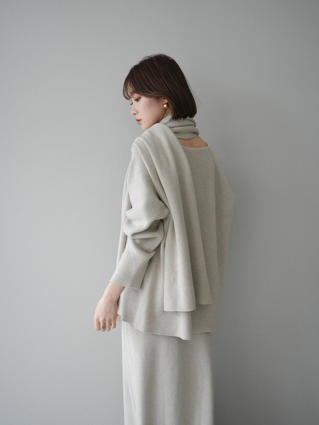 [SET]ストール付キーネックニットSET UP