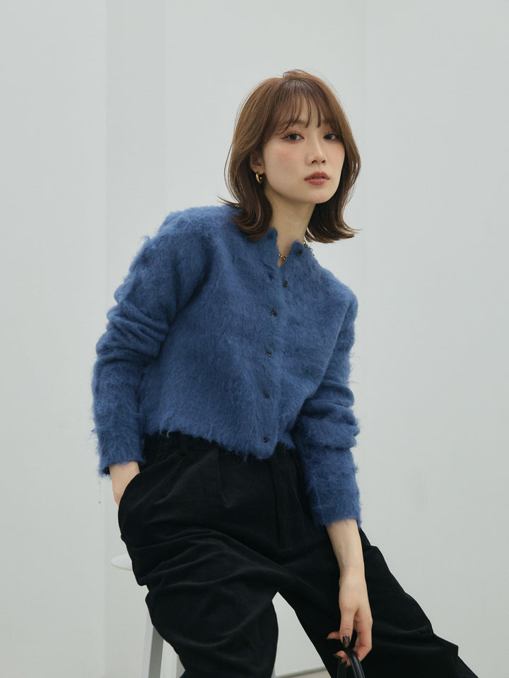 [予約]モヘアタッチクロップドニットプルオーバー/blue