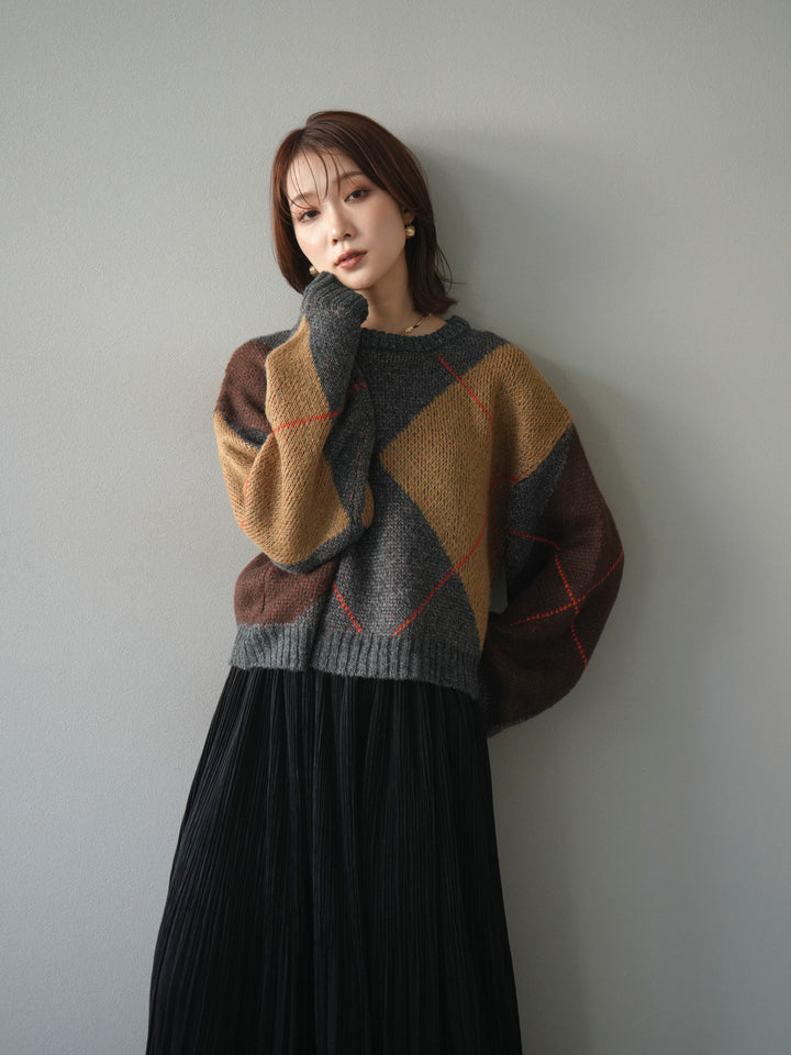 [SET]配色ステッチアーガイル柄ニットプルオーバー+配色ステッチアーガイル柄ニットプルオーバー(2set)