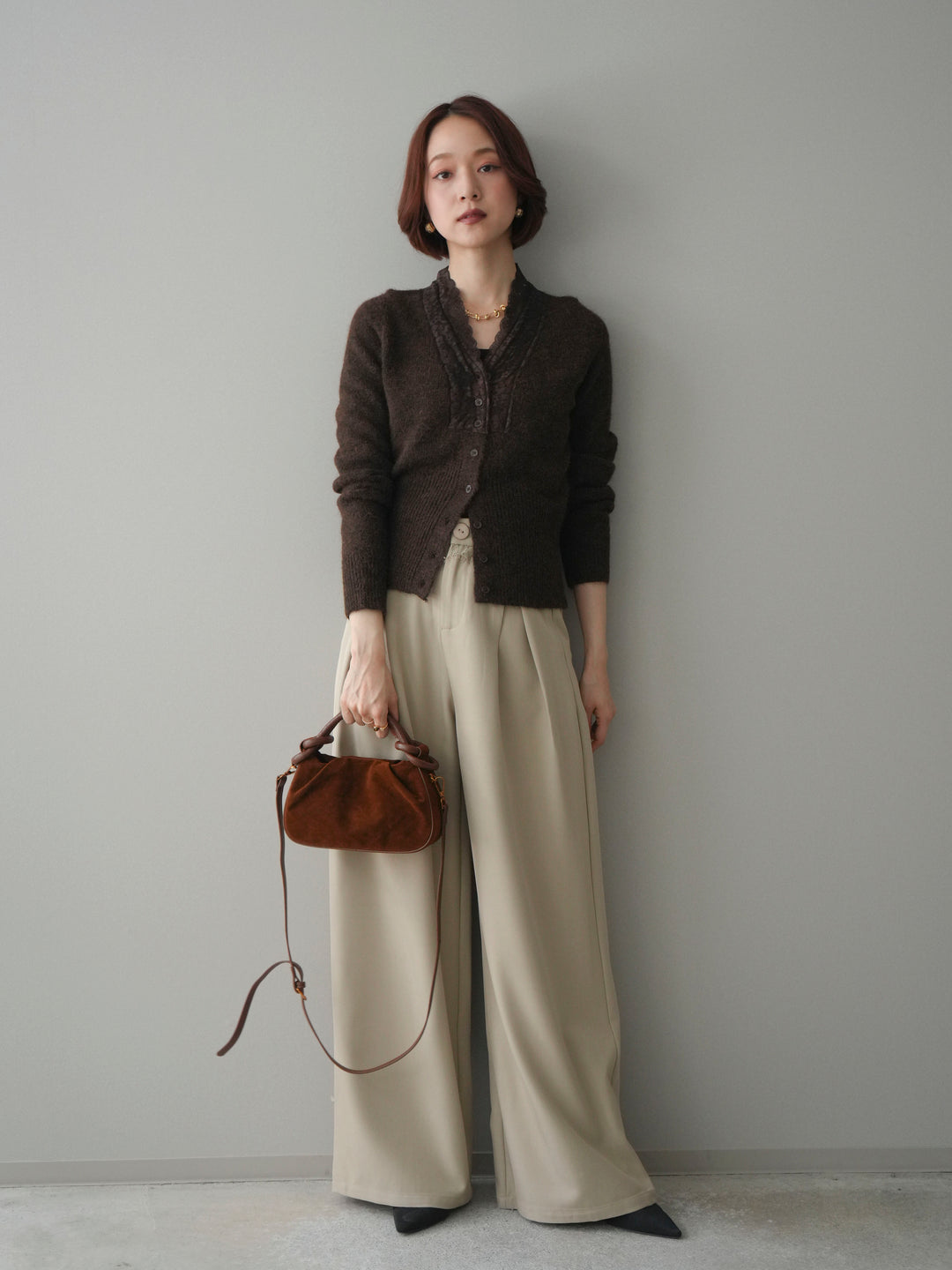 [予約]ウエストレースタックワイドパンツ/ivory