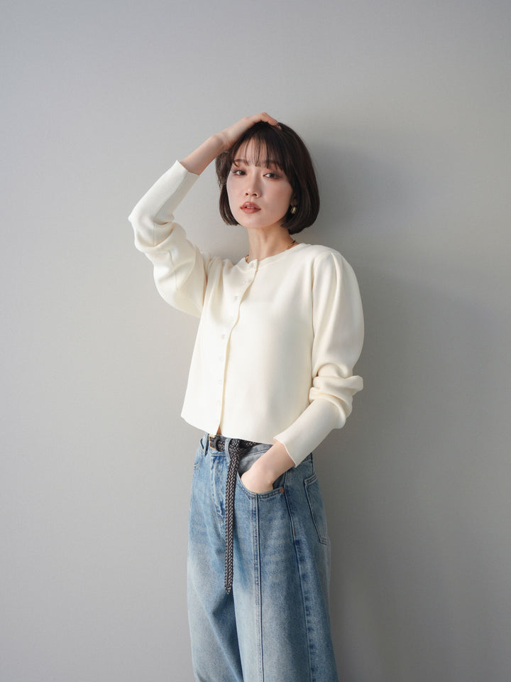 [予約]クリアボタンタックニットカーディガン/ivory