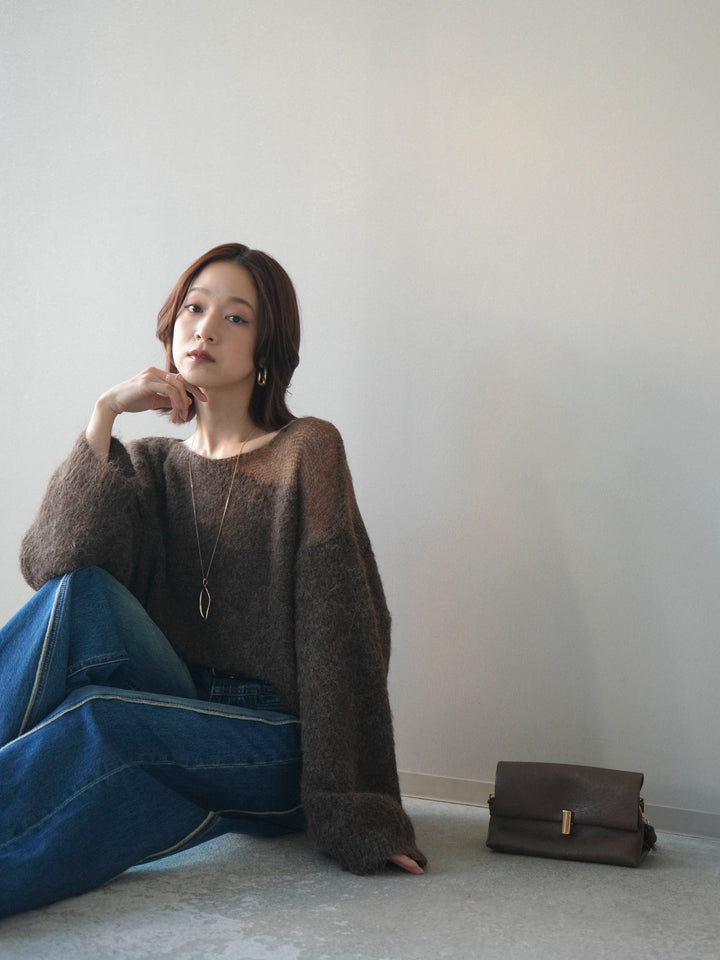 [予約]透かしデザインニットプルオーバー/brown