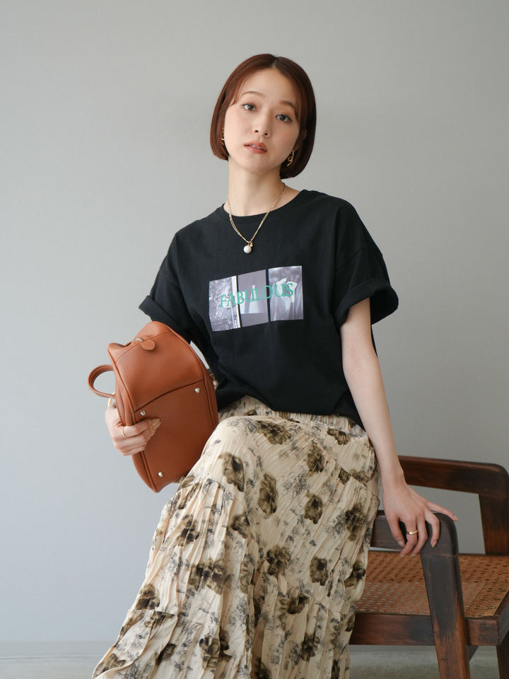 [SET]ネオンロゴコラージュフォトプリントオーバーTシャツ+フラワーワッシャーロングスカート(2set)
