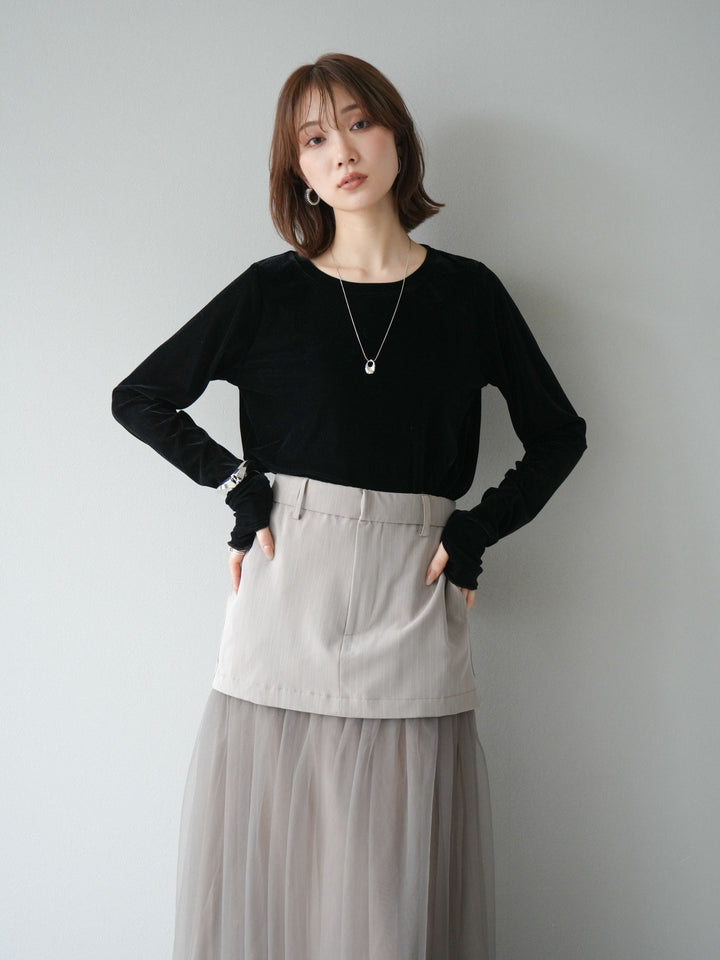 [予約]シアーベロアフィンガーホールトップス/ブラック