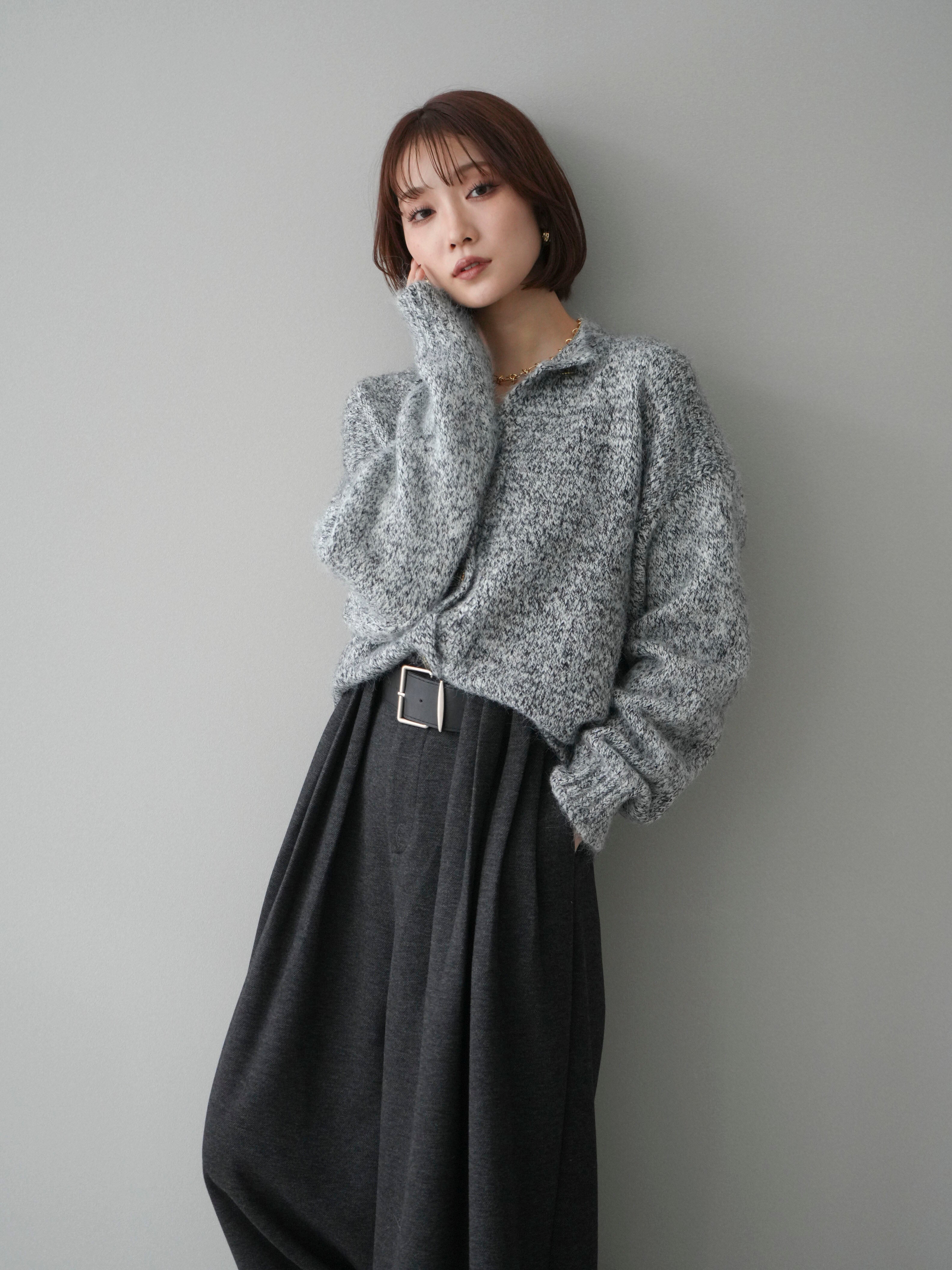 SET]ミックスヤーンアンティークボタンニットカーディガン+ミックス