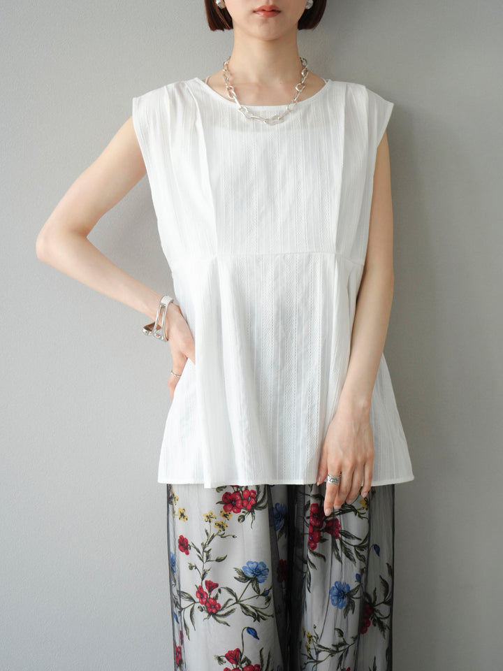 [予約]ドビーストライプタックブラウス/ホワイト