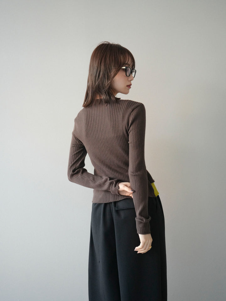 [予約]配色レイヤードリブニットカーディガン/brown