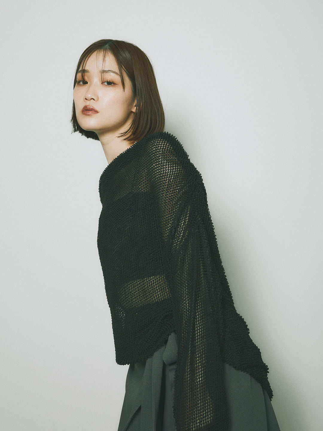 [SET] 後背垂墜網眼套頭衫+亞麻觸感裹身寬褲（2件套）