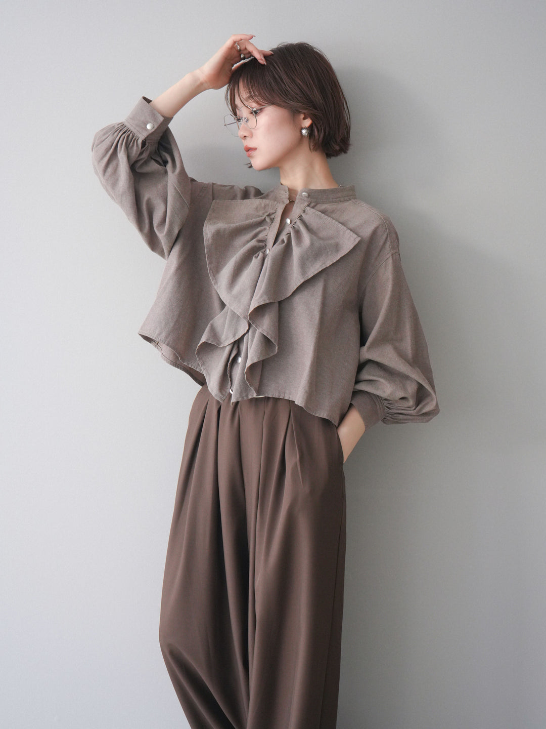 [SET]ラッフルフレアショートブラウス+ラッフルフレアショートブラウス(2set)