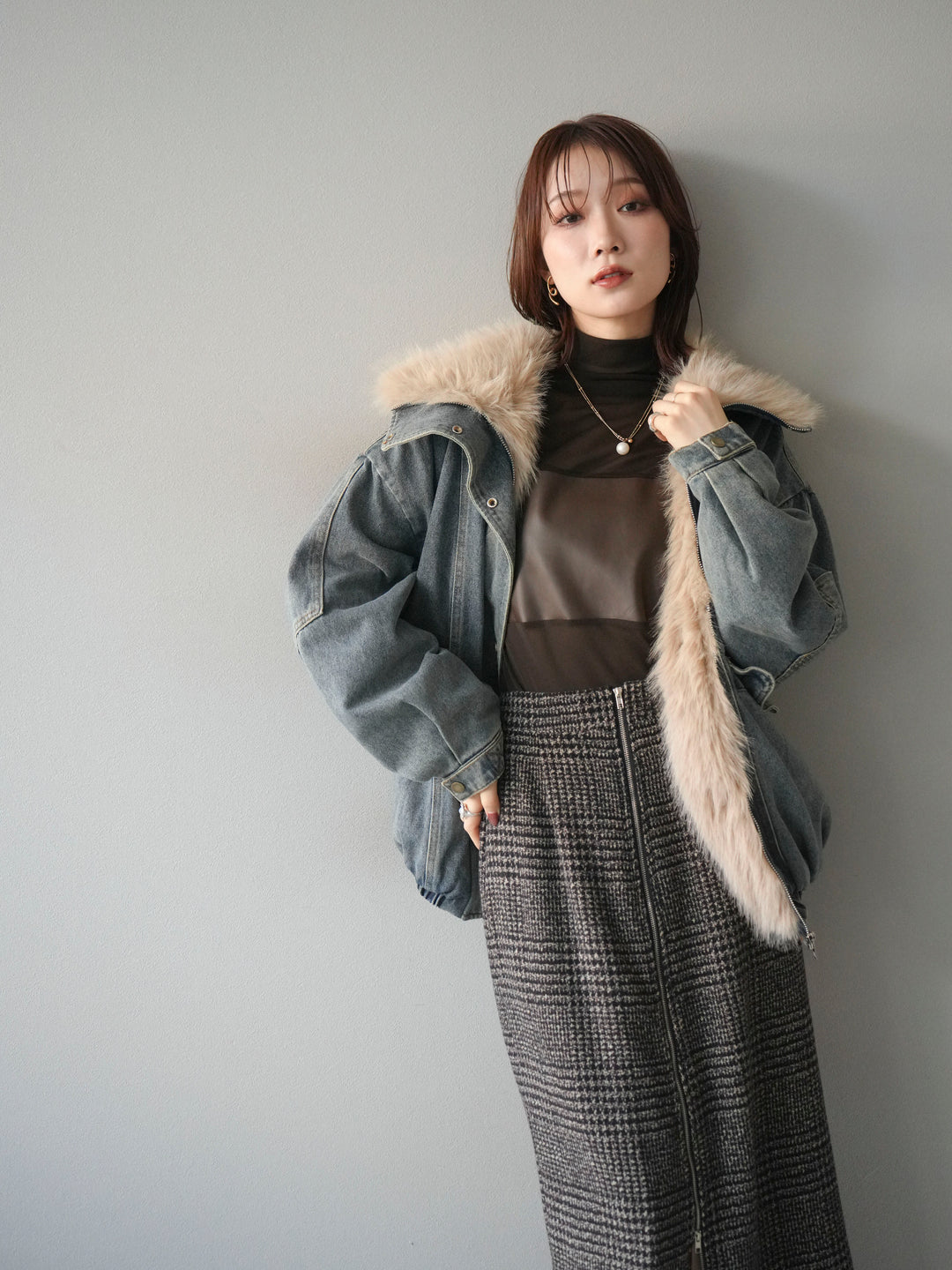 [SET]デニムxファーブルゾン+選べるアクセセット(2set)