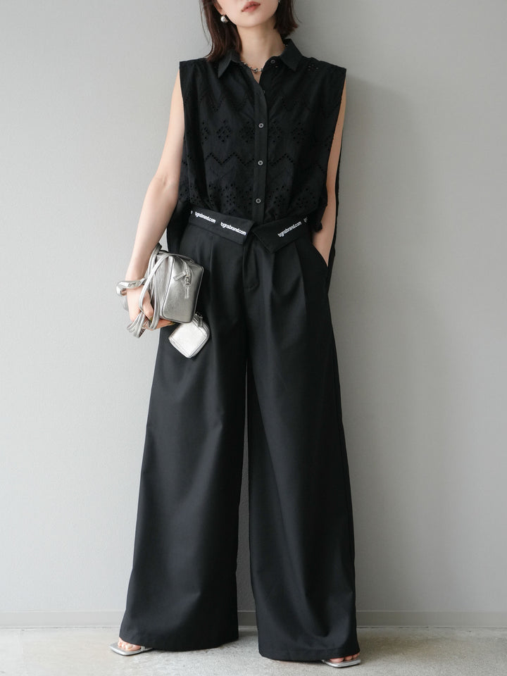 [予約]エンブロイダリーレースタックショルダーブラウス/ブラック