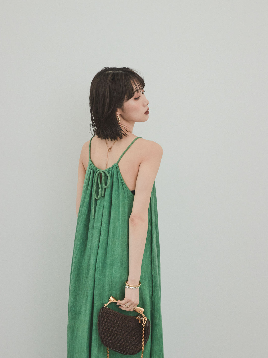 [予約]ムラ染めキャミワンピース/グリーン