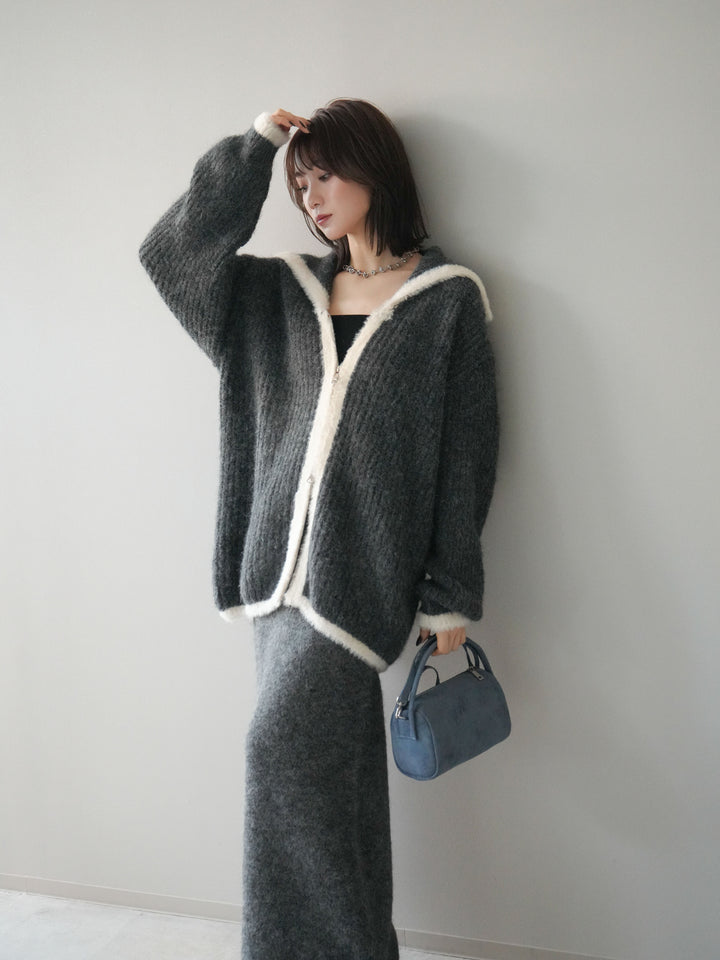 [SET]襟付き配色シャギーニット＆ロングスカートSET UP(2set)