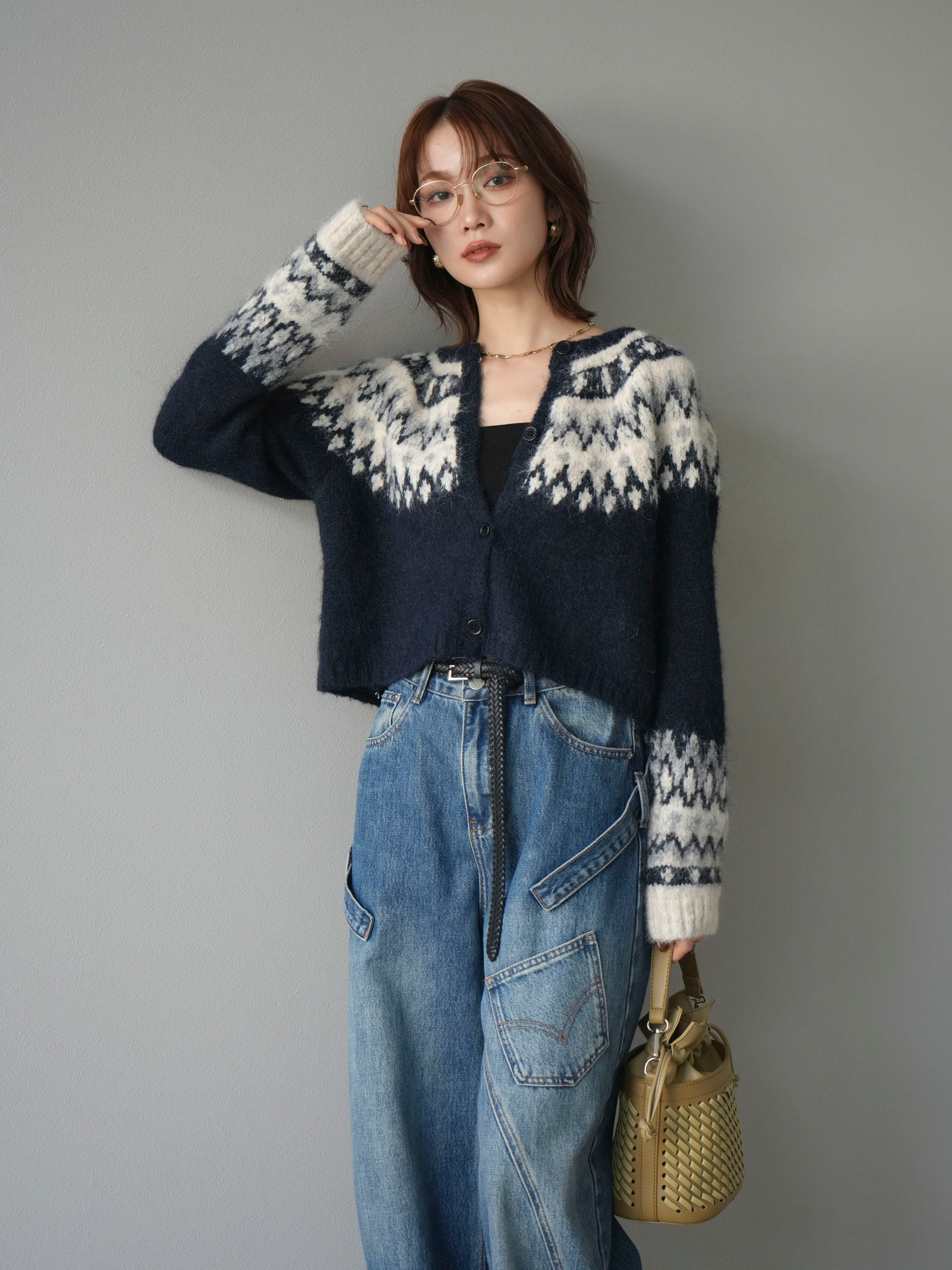 着回しセット】[SET]求心柄クロップドニットカーディガン+ミックス