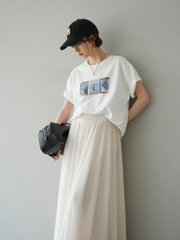 [SET]ネオンロゴコラージュフォトプリントオーバーTシャツ+シフォンフレアスカート(2set)