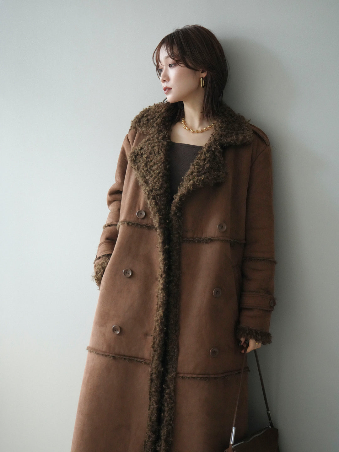 [予約]ムートンロングコート/brown