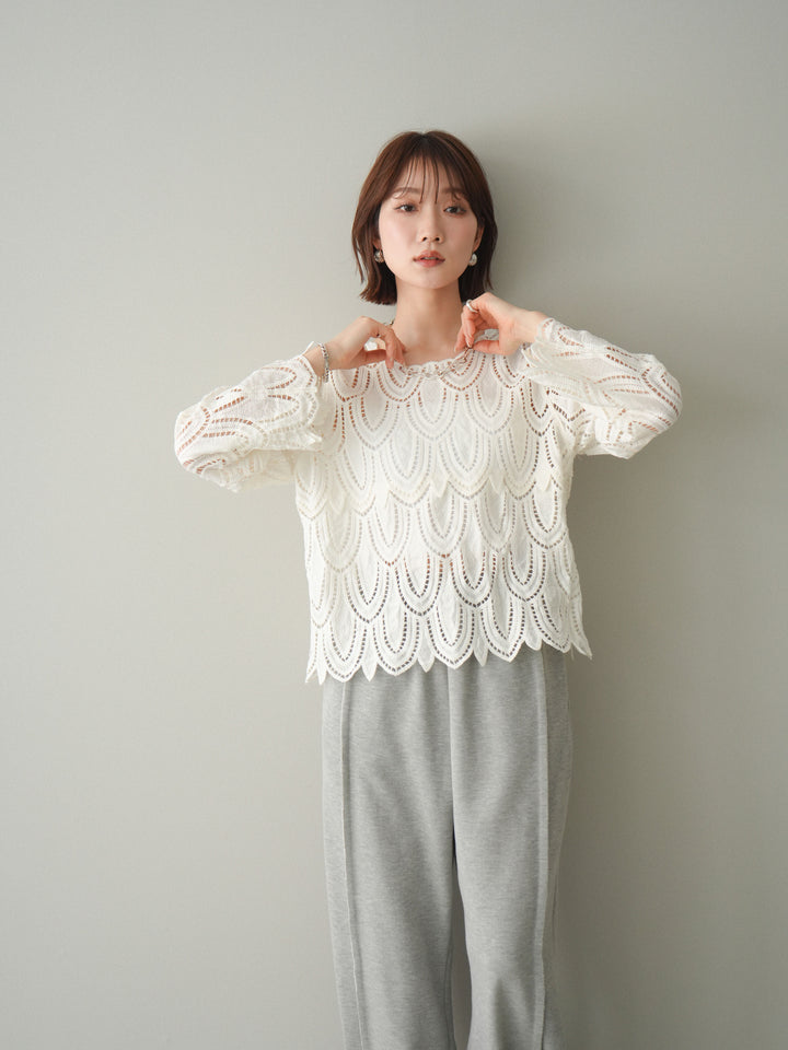 [予約]透かしコードレースブラウス/white