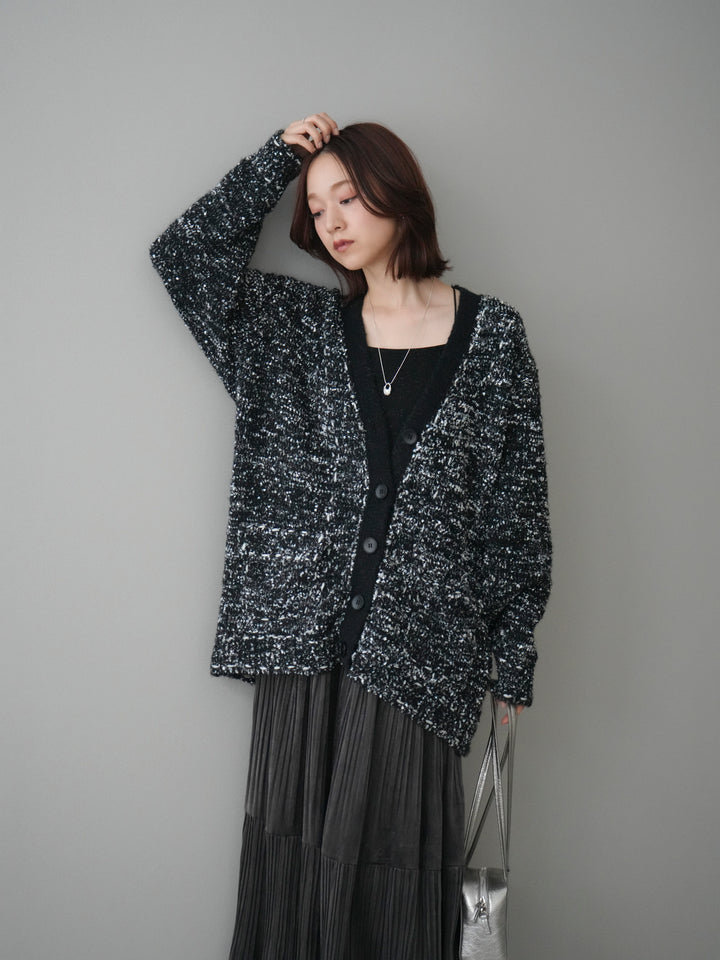 [SET]モールネップニットカーディガン+ベロアティアードワッシャースカート(2set)