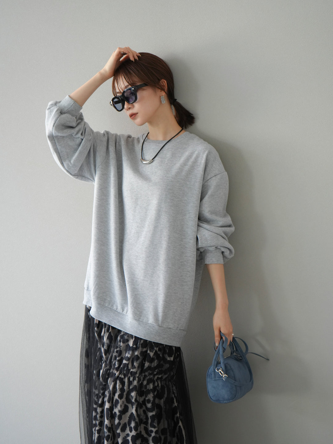 [予約]スウェットドッキングアニマル柄レイヤードワンピース/グレー