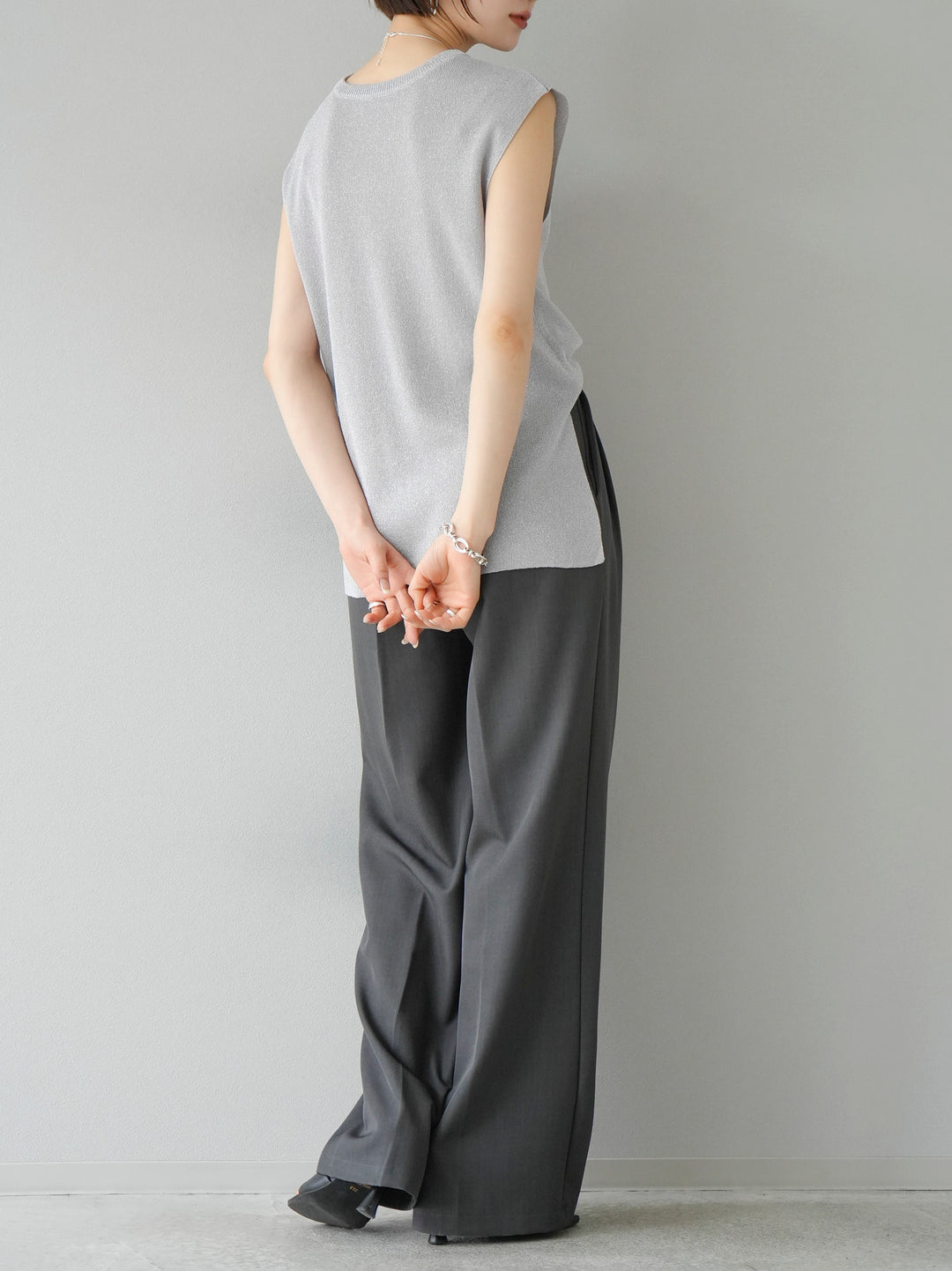 [Pre-order] 3-tuck wide pants/charcoal